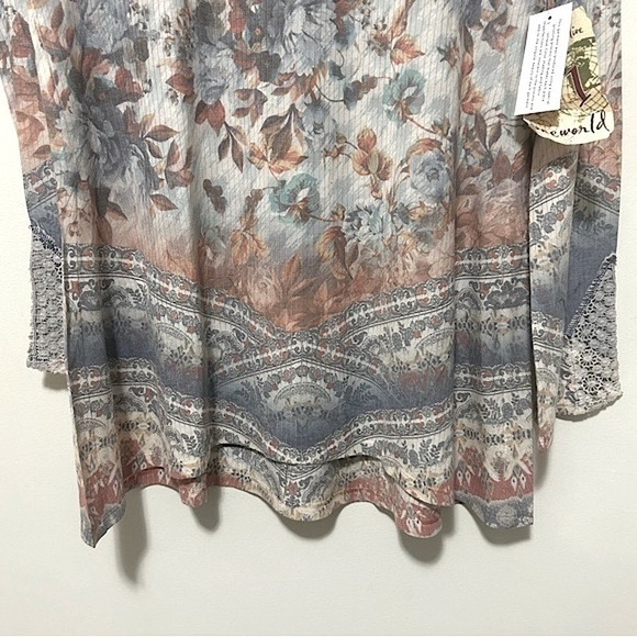 One World Live And Let Live Large Earth Tone Floral Long Sleeve Comfy Top Large - Picture 5 of 9